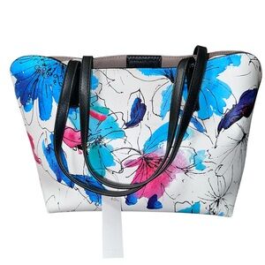 Floral Print Tote Bag with Black Handles